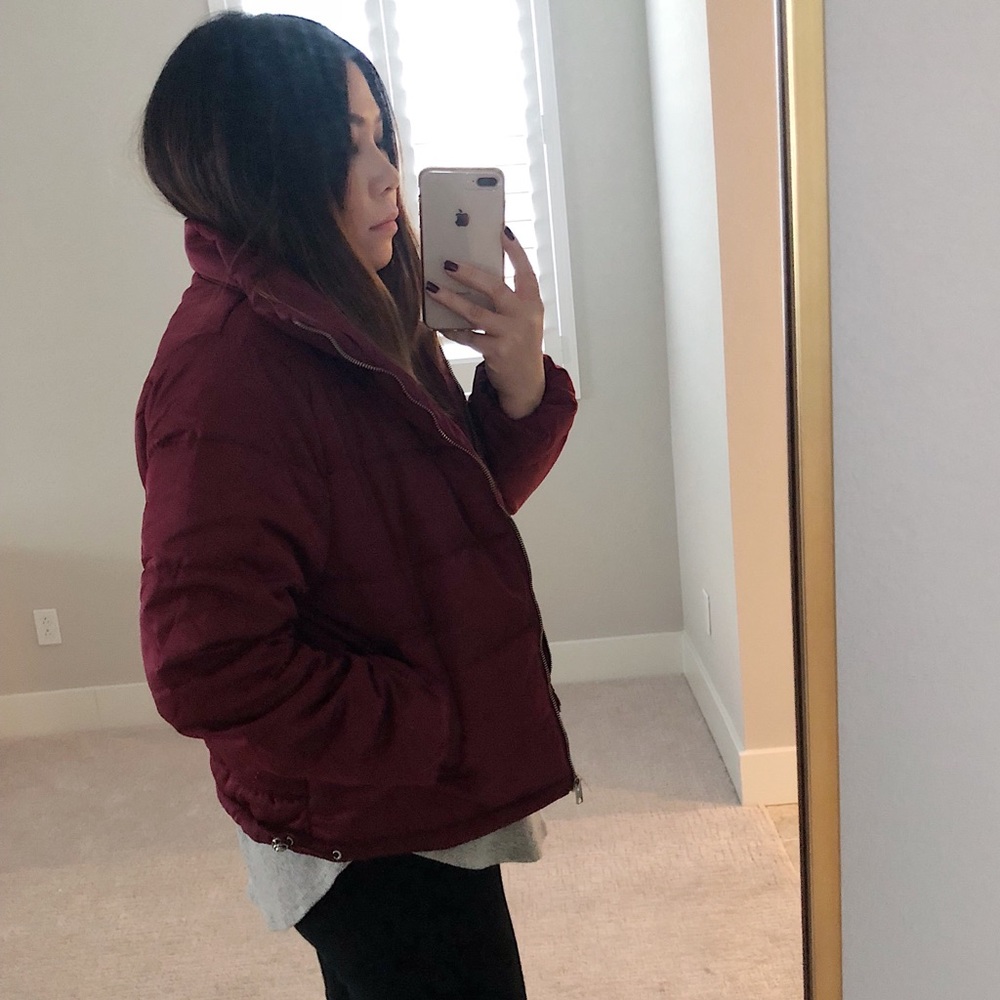 Burgundy Quilted Puffer Puffy Jacket - Picture 5 of 6